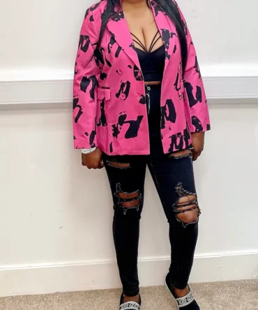 Pink print double breasted blazer