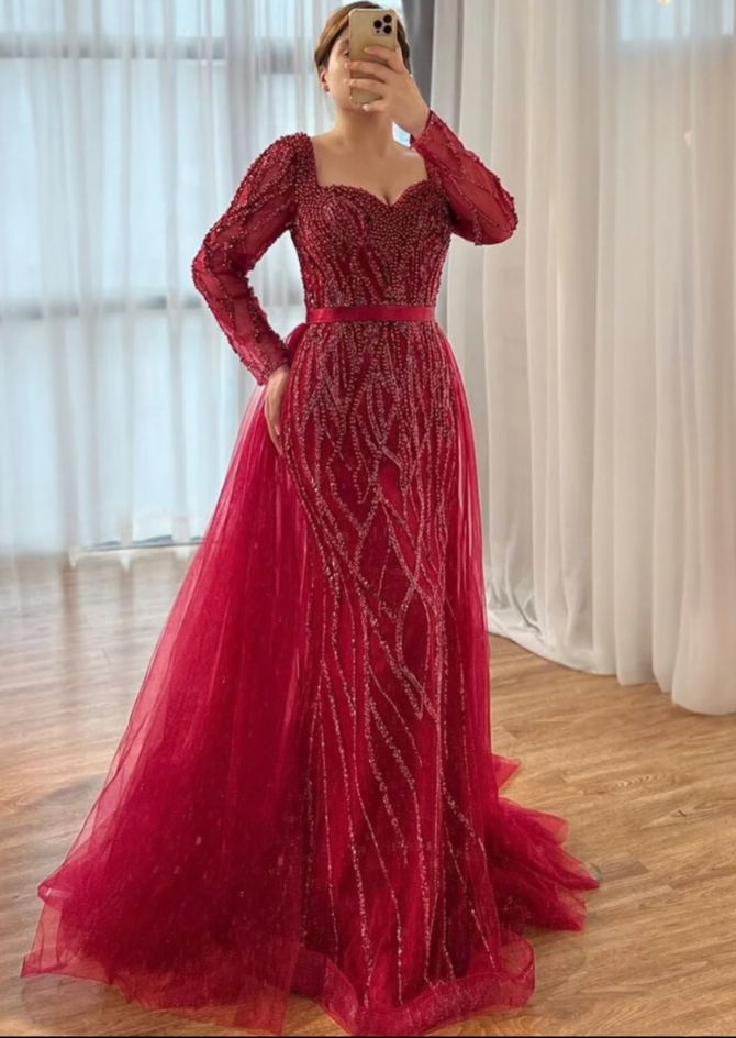 Red Embellished Evening Dress - Image 2