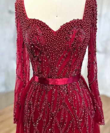 Red Embellished Evening Dress