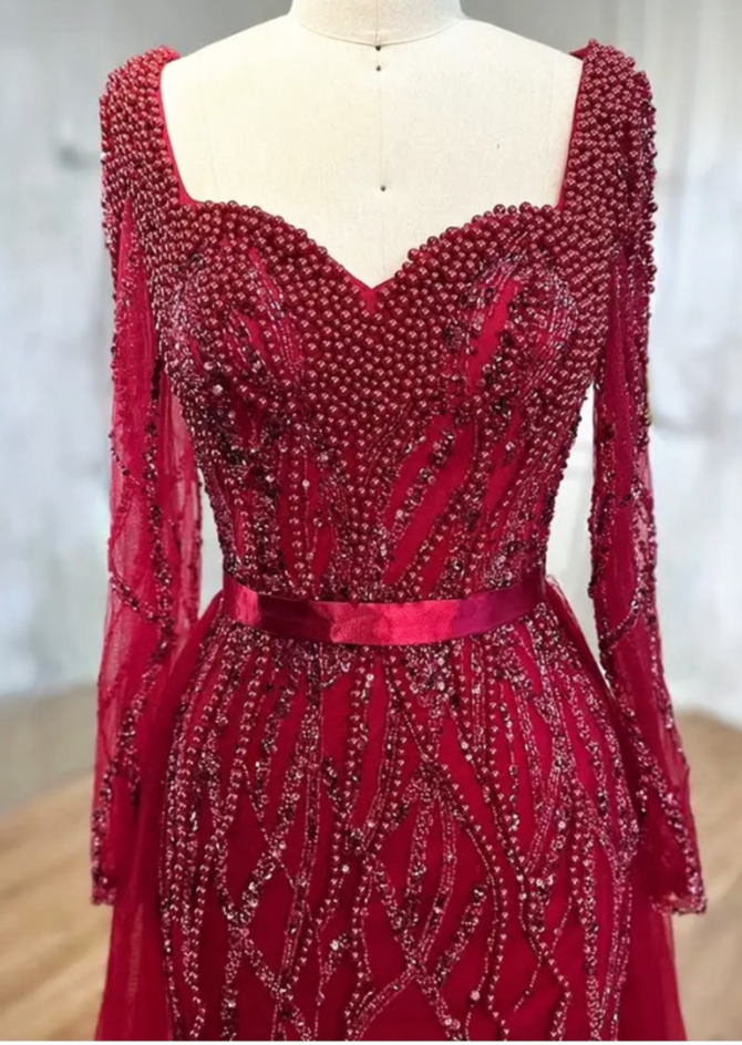 Red Embellished Evening Dress
