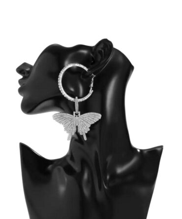 Rhinestone Big Butterfly Pendant Hoop Earrings