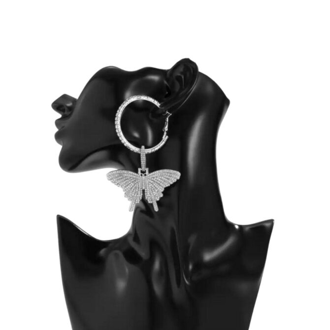 Rhinestone Big Butterfly Pendant Hoop Earrings