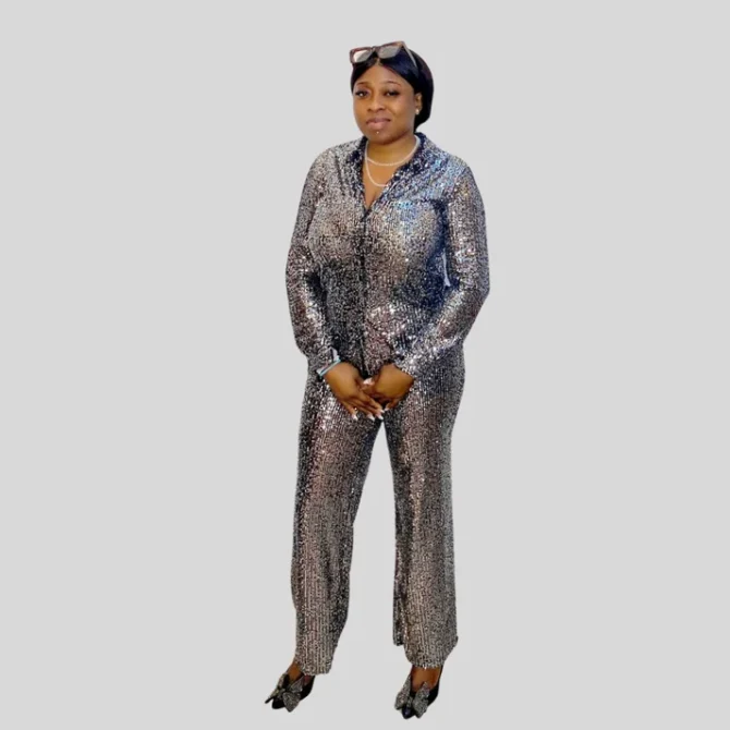 Sequin shirt & trouser set