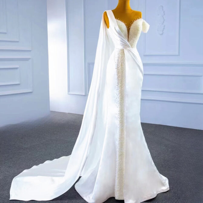 Short sleeve beaded wedding Dress