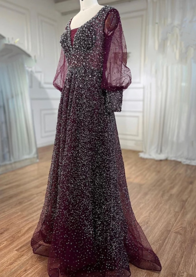 Silver Stone Wine Mesh Sleeve Dress - Image 2