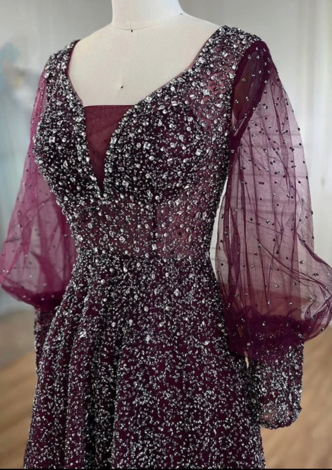 Silver Stone Wine Mesh Sleeve Dress - Image 4
