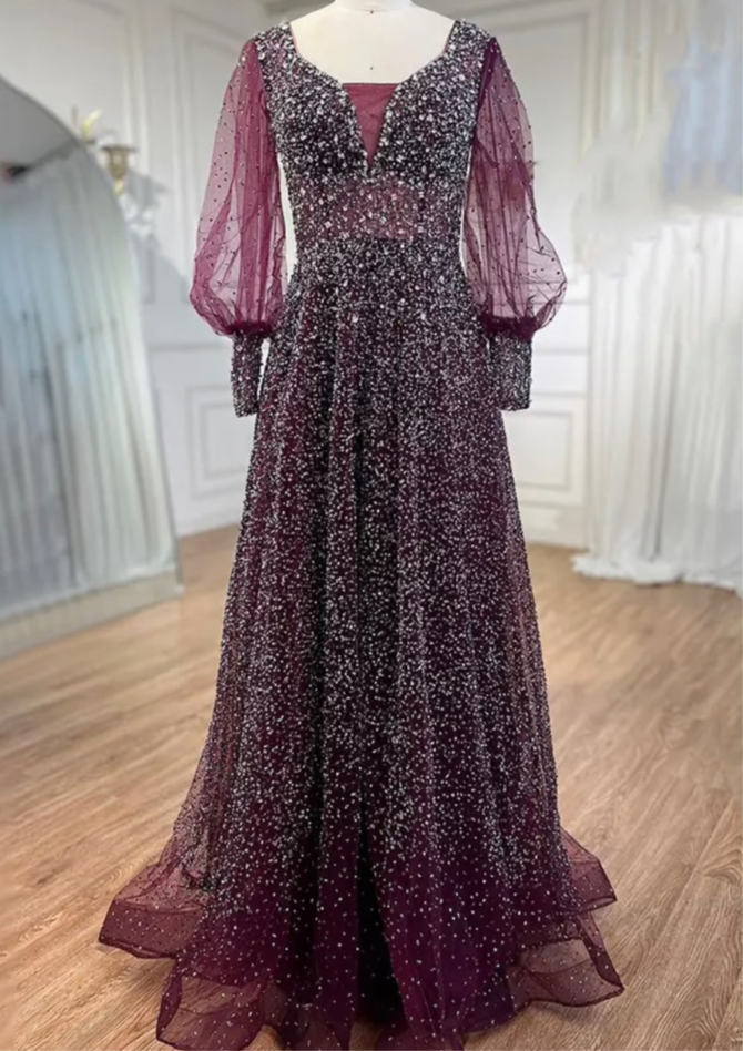 Silver Stone Wine Mesh Sleeve Dress - Image 3