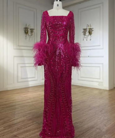 Luxury Beaded Feathers Mermaid Dress