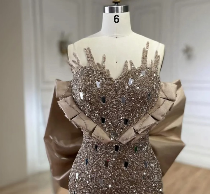 Golden Tailed Embellished Occasional Dress - Image 2