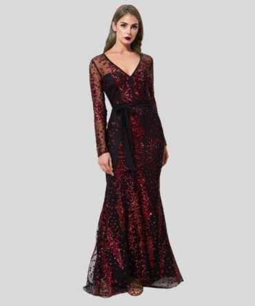 Vneck sequin mesh dress