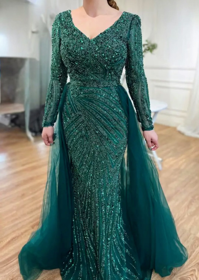 Women's Emerald Shiny Bright Evening Dress - Image 2