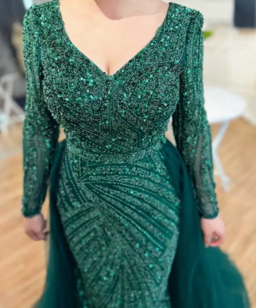 Women's Emerald Shiny Bright Evening Dress