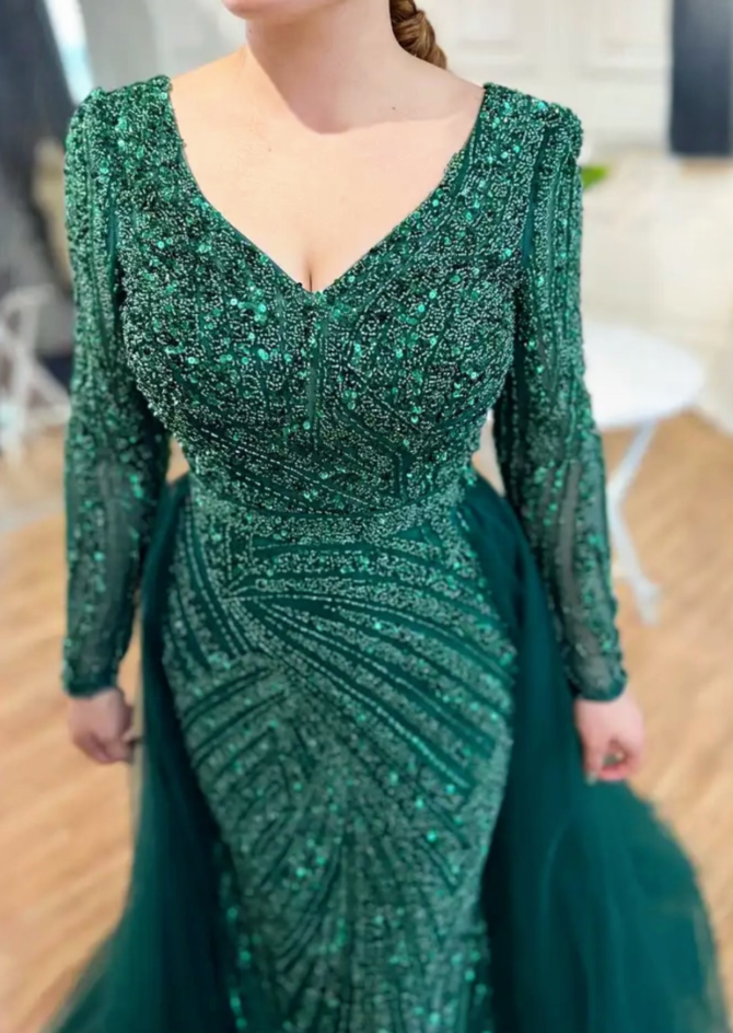 Women's Emerald Shiny Bright Evening Dress