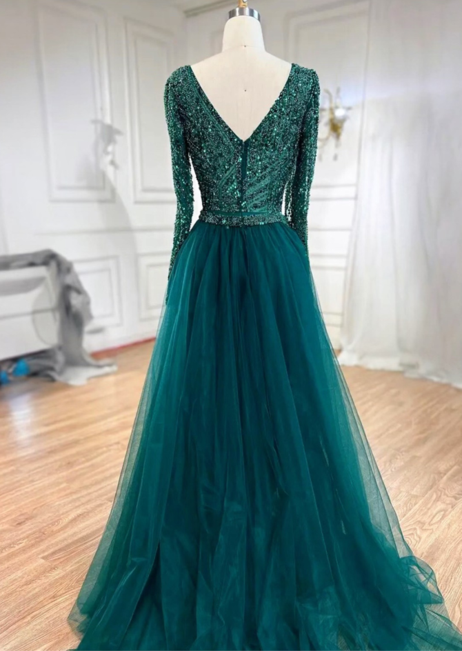 Women's Emerald Shiny Bright Evening Dress - Image 3