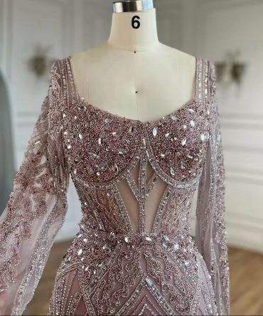 Front slit beaded embellished  party dress