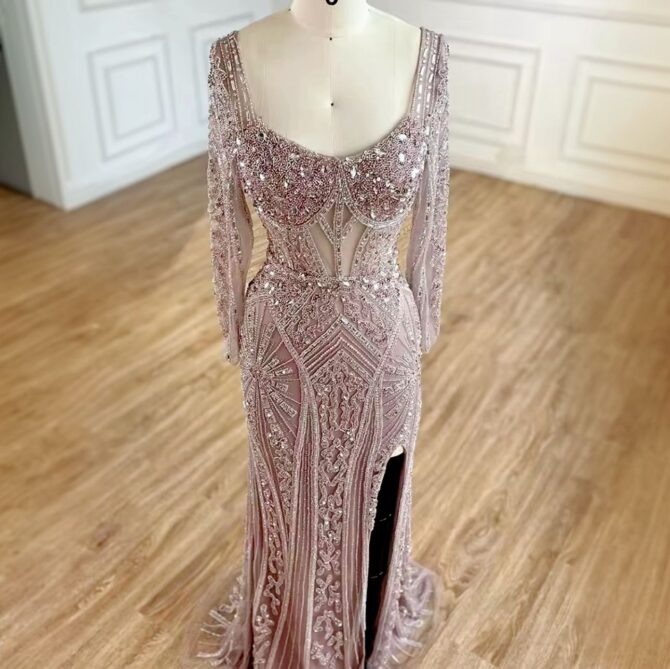 Front slit beaded embellished  party dress - Image 3
