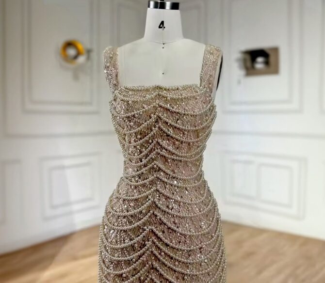 Pearl drop Beaded sleeveless  party dress