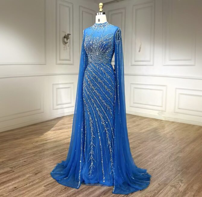 Mermaid full beaded drop sleeve dress