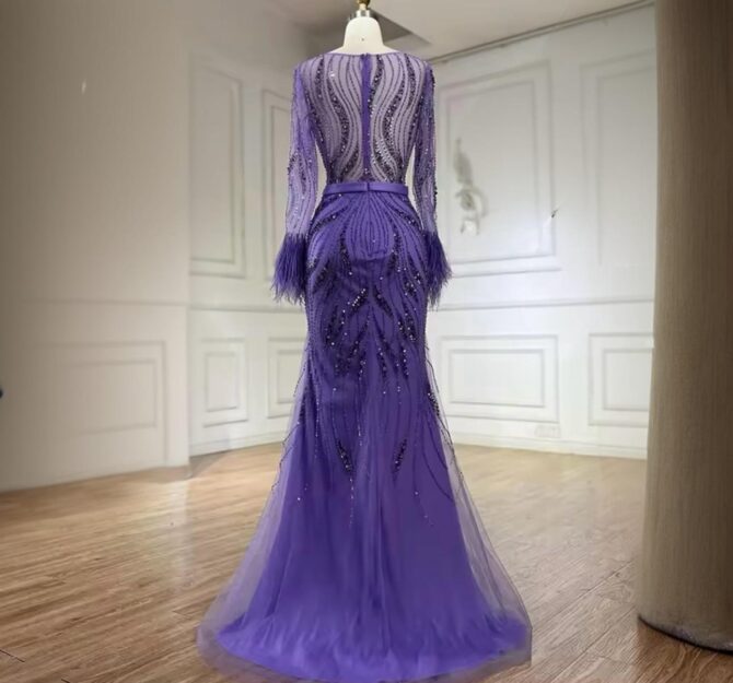Sleeve feathers see though beaded dress - Image 2