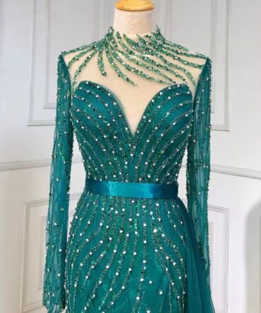 Dark Green Waist Slim Evening Dress