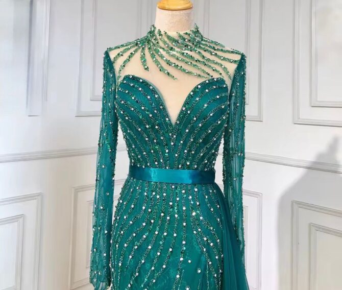 Dark Green Waist Slim Evening Dress