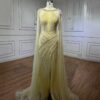 Luxury Cape Sleeve Crystal Beaded Evening Dress